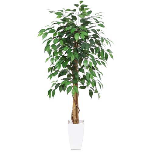 Kazeila Künstliche Pflanzen Groß 120cm Ficus Kunstpflanze mit Weiß Topf Fake Plastikpflanzen für Home Decor Zimmerdeko Schlafzimmer Dekoration(1Pack) von Kazeila