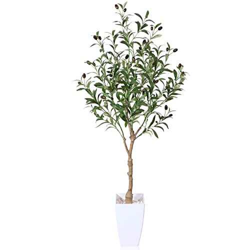Kazeila Künstliche Pflanzen Groß 120cm Olivenbaum Kunstpflanze mit Weiß Topf Fake Plastikpflanzen für Home Decor Zimmerdeko Schlafzimmer Dekoration von Kazeila
