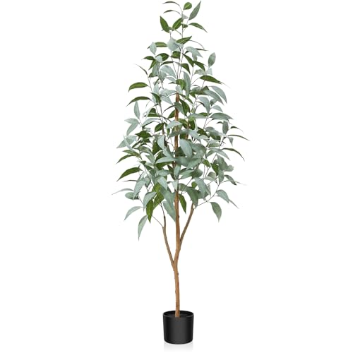 Kazeila Künstliche Pflanzen wie Echt 150cm Kunstpflanze Groß Artificial Plants Künstlicher Eukalyptus Kunstbaum mit Natürlichen Stämmen ideal für Wohnzimmer Schlafzimmer Büro Zimmer Deko(1Pack) von Kazeila