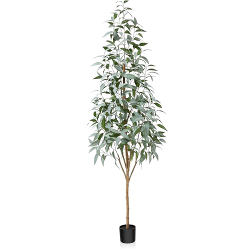 Kazeila Künstliche Pflanzen wie Echt 210cm Kunstpflanze Groß Künstlicher Eukalyptus Kunstbaum Artificial Plants mit Natürlichen Stämmen ideal für Wohnzimmer Schlafzimmer Büro Zimmer Deko(1Pack) von Kazeila