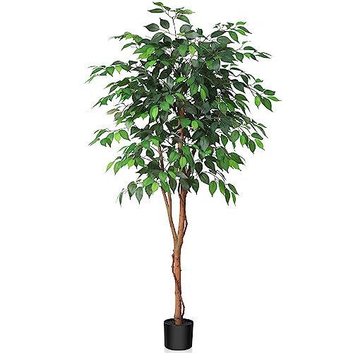 Kazeila Kunstpflanze Ficus Benjamina 150cm Künstliche Pflanzen Groß mit Natürlichen Stämmen Deko Pflanze Kunstbaum ideal für die Innendekoration Schlafzimmer Büro von Kazeila