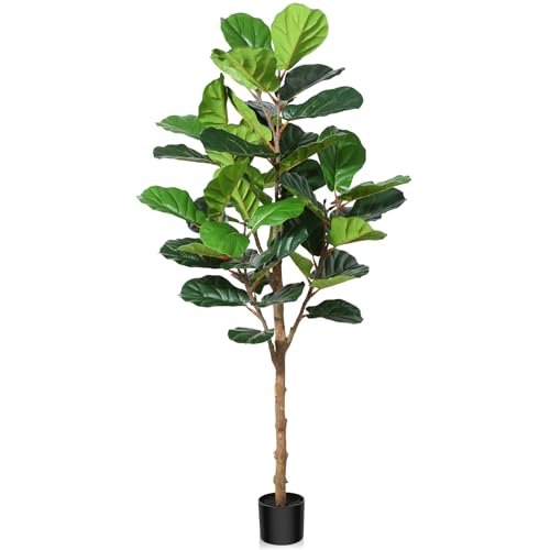 Kazeila Kunstpflanze Ficus Benjamini 150cm Deko Pflanzen Künstlich FJ-Plastikpflanzen Groß Kunstbaum mit Natürlichen Stämmen für Wohnzimmer Schlafzimmer Büro Zimmer Deko(1Pack) von Kazeila