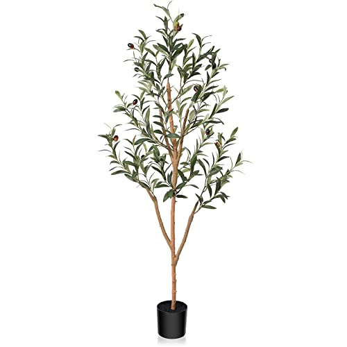 Kazeila Olivenbaum Künstlich 120cm Kunstpflanze Groß Künstliche Pflanzen Fake plastikpflanzen im Topf für Home Decor Zimmerdeko Schlafzimmer Dekoration von Kazeila