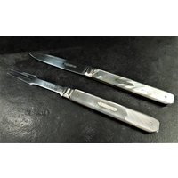 Antikes Sterling Silber & Perlmutt Griff Obst Messer Und Gabel Set John Nowill 1827 - 1831 | 13818 von Kazeran