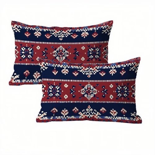Böhmen Kissenbezug 40 x 70 Leinen 2er Set, Wasserdichter Kissenbezug Rot Kissenbezüge 40x70 Outdoor Wasserdichter, Mode Flauschig Weich und Bügelfrei Pillow Cover, Deko für Wohnzimmer Sofa Bett K2-194 von Kazhxnng