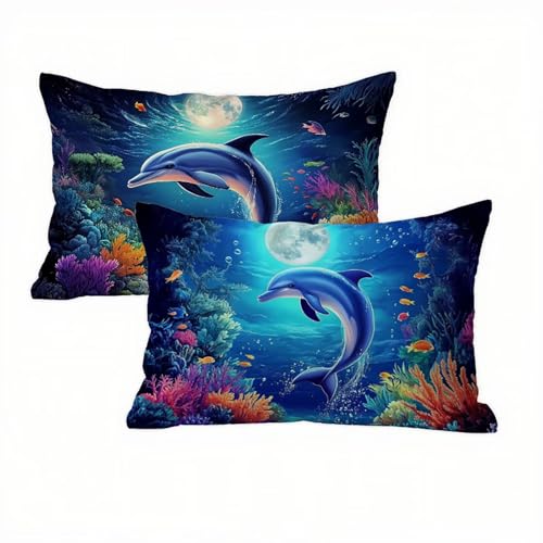 Delphin Kissenbezug 50 x 70 Samt 2er Set, Wasserdichter Kissenbezug Blau Kissenbezüge 50x70 Outdoor Wasserdichter, Mode Flauschig Weich und Bügelfrei Pillow Cover, Deko für Wohnzimmer Sofa Bett K2-216 Delphin Kissenbezug 50 x 70 Samt 2er Set, Wasserdichter Kissenbezug Blau Kissenbezüge 50x70 Outdoor Wasserdichter, Mode Flauschig Weich und Bügelfrei Pillow Cover, Deko für Wohnzimmer Sofa Bett K2-216 von Kazhxnng