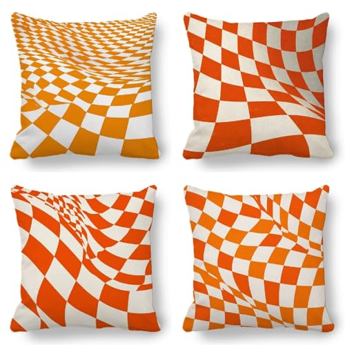Kissenbezug 35x35 4er Set Orange, Outdoor Wasserdicht Kissenbezug Samtkissen Herbst Sommer Deko Streifen, Pillow Cover für Sofakissen Garten Deko, Flauschig Weich mit Mikrofaser Reißverschluss K-466 Kissenbezug 35x35 4er Set Orange, Outdoor Wasserdicht Kissenbezug Samtkissen Herbst Sommer Deko Streifen, Pillow Cover für Sofakissen Garten Deko, Flauschig Weich mit Mikrofaser Reißverschluss K-466 von Kazhxnng