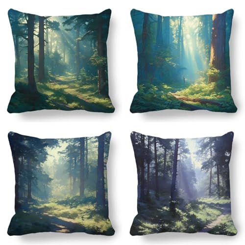 Kissenbezug 40x40 Leinen 4er Set, Wasserdichter Kissenbezug Grün Outdoor Kissen Sommer Herbst, Superweicher Premium und Hypoallergen Kopfkissenbezug, Sofakissen Polsterbezug Deko Kissen Wald K-914 Kissenbezug 40x40 Leinen 4er Set, Wasserdichter Kissenbezug Grün Outdoor Kissen Sommer Herbst, Superweicher Premium und Hypoallergen Kopfkissenbezug, Sofakissen Polsterbezug Deko Kissen Wald K-914 von Kazhxnng