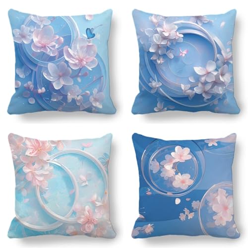 Kissenbezug 45x45 4er Set Blau, Outdoor Wasserdicht Kissenbezug Samtkissen Herbst Sommer Deko Blume, Pillow Cover für Sofakissen Garten Deko, Flauschig und Weich mit Mikrofaser Reißverschluss K-543 Kissenbezug 45x45 4er Set Blau, Outdoor Wasserdicht Kissenbezug Samtkissen Herbst Sommer Deko Blume, Pillow Cover für Sofakissen Garten Deko, Flauschig und Weich mit Mikrofaser Reißverschluss K-543 von Kazhxnng