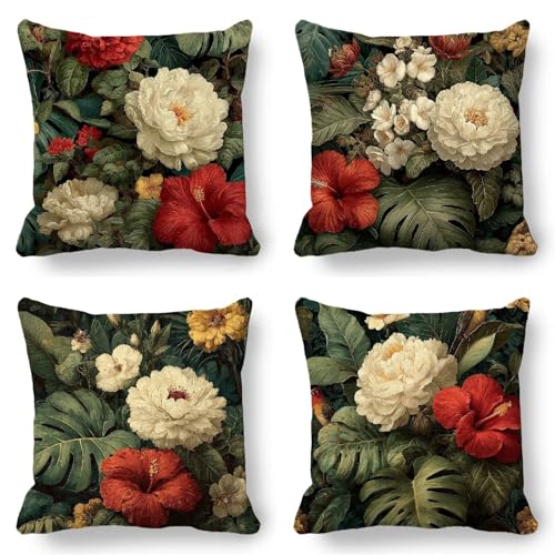 Kissenbezug 45x45 4er Set Grün, Outdoor Wasserdicht Kissenbezug Samtkissen Herbst Sommer Deko Blumen, Pillow Cover für Sofakissen Garten Deko, Flauschig und Weich mit Mikrofaser Reißverschluss K-556 Kissenbezug 45x45 4er Set Grün, Outdoor Wasserdicht Kissenbezug Samtkissen Herbst Sommer Deko Blumen, Pillow Cover für Sofakissen Garten Deko, Flauschig und Weich mit Mikrofaser Reißverschluss K-556 von Kazhxnng