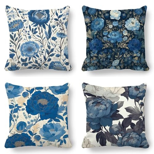Kissenbezug 65x65 4er Set Blau, Outdoor Wasserdicht Kissenbezug Samtkissen Herbst Sommer Deko Blume, Pillow Cover für Sofakissen Garten Deko, Flauschig und Weich mit Mikrofaser Reißverschluss K-544 Kissenbezug 65x65 4er Set Blau, Outdoor Wasserdicht Kissenbezug Samtkissen Herbst Sommer Deko Blume, Pillow Cover für Sofakissen Garten Deko, Flauschig und Weich mit Mikrofaser Reißverschluss K-544 von Kazhxnng