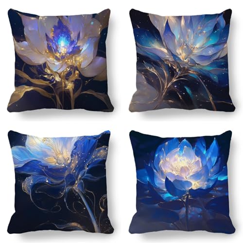 Kissenbezug 75x75 4er Set Blau, Outdoor Wasserdicht Kissenbezug Samtkissen Herbst Sommer Deko Blume, Pillow Cover für Sofakissen Garten Deko, Flauschig und Weich mit Mikrofaser Reißverschluss K-541 Kissenbezug 75x75 4er Set Blau, Outdoor Wasserdicht Kissenbezug Samtkissen Herbst Sommer Deko Blume, Pillow Cover für Sofakissen Garten Deko, Flauschig und Weich mit Mikrofaser Reißverschluss K-541 von Kazhxnng