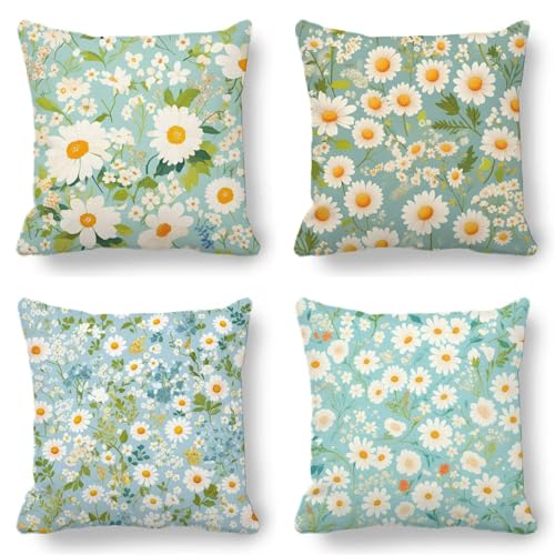 Kissenbezug 75x75 4er Set Salbeigrün, Outdoor Wasserdicht Kissenbezug Samtkissen Herbst Sommer Deko Blumen, Pillow Cover für Sofakissen Garten Deko, Flauschig Weich mit Mikrofaser Reißverschluss K-542 Kissenbezug 75x75 4er Set Salbeigrün, Outdoor Wasserdicht Kissenbezug Samtkissen Herbst Sommer Deko Blumen, Pillow Cover für Sofakissen Garten Deko, Flauschig Weich mit Mikrofaser Reißverschluss K-542 von Kazhxnng