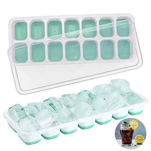 KBNIAN 2 Stück Silikon Eiswürfelform 14-Fach Eiswürfelschale Eiswürfelbehälter mit Deckel Ice Cube Tray, ohne BPA, für Wasser, Saft, Cocktail (Grün) von KBNIAN