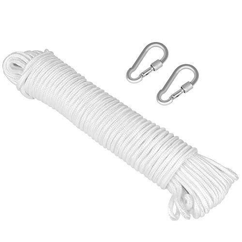 KBNIAN 25m Outdoor Wäscheleine Fahnenseil Kletterseil Nylon Wäscheseil Fischerei Bergung Seil mit 2 Metall Karabiner, für Garten, Camping, Haushalt, Outdoor von KBNIAN