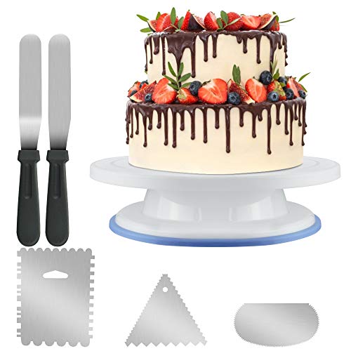 KBNIAN Drehbarer Tortenplatte Set - Cake Plattenspieler, 3 Edelstahl Kuchenschabern, 1 Kuchen Smoother und 2 Zuckergussschabern zum Dekorieren und Dekorieren von Kuchen von KBNIAN