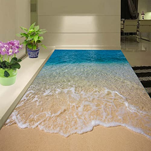 Benutzerdefinierte 3D-Bodenaufkleber Strand Meerwasser Wohnzimmer Schlafzimmer Badezimmer Boden Wandbild Selbstklebende Vinyltapete, 300 cm x 210 cm von Kbsmx