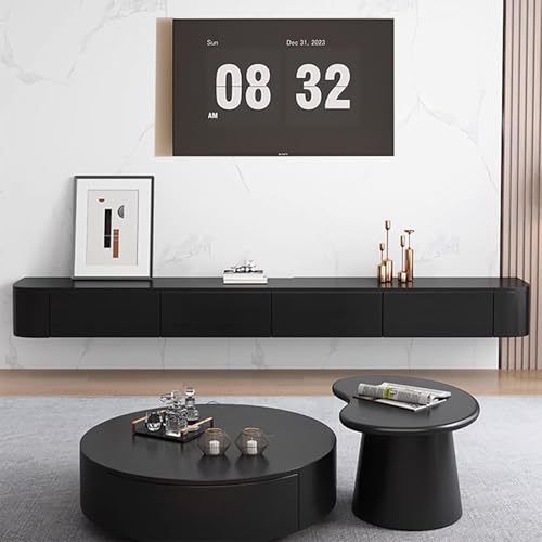 Kchsdool Modernes Hängendes TV Lowboard mit LED-Beleuchtung, Wandmontierte TV-Kommode aus Massivholz mit Schubladen und Regalen, Medienkonsole für Wohnzimmer (Black, 180CM) von Kchsdool