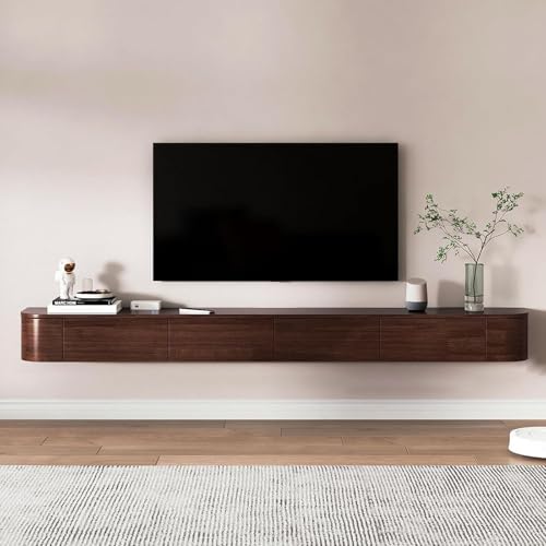 Kchsdool Modernes Hängendes TV Lowboard mit LED-Beleuchtung, Wandmontierte TV-Kommode aus Massivholz mit Schubladen und Regalen, Medienkonsole für Wohnzimmer (Braun, 240CM) von Kchsdool