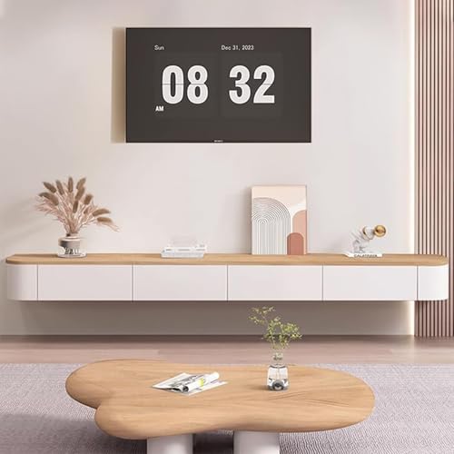 Kchsdool Modernes Hängendes TV Lowboard mit LED-Beleuchtung, Wandmontierte TV-Kommode aus Massivholz mit Schubladen und Regalen, Medienkonsole für Wohnzimmer (Wood White, 160CM) von Kchsdool