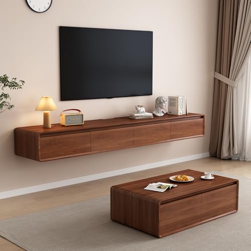 Schwebender TV-Ständer mit 2 Schubladen, an der Wand montiertes Medienkonsolenregal aus Eichenholz zur Aufbewahrung im Wohnzimmer oder Schlafzimmer (Walnut, 160CM) von Kchsdool