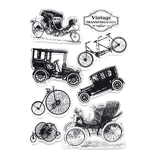 Kcibyvx Retro Auto Fahrrad DIY Klar Silikonstempel Clear Stamp, Transparent Silikonstempel, Für DIY Karte/Scrapbooking/Fotoalbum Dekorative von Kcibyvx