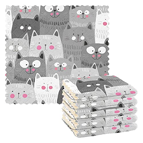 6er-Pack Küchen-Geschirrtücher mit Cartoon-Katzen-Motiv, schwarz, grau, weiß, wiederverwendbar, Geschirrtücher, Geschirrtuch, Küchen-Waschlappen, saugfähige Reinigungstücher, 27,9 x 27,9 cm 6er-Pack Küchen-Geschirrtücher mit Cartoon-Katzen-Motiv, schwarz, grau, weiß, wiederverwendbar, Geschirrtücher, Geschirrtuch, Küchen-Waschlappen, saugfähige Reinigungstücher, 27,9 x 27,9 cm von Kcldeci