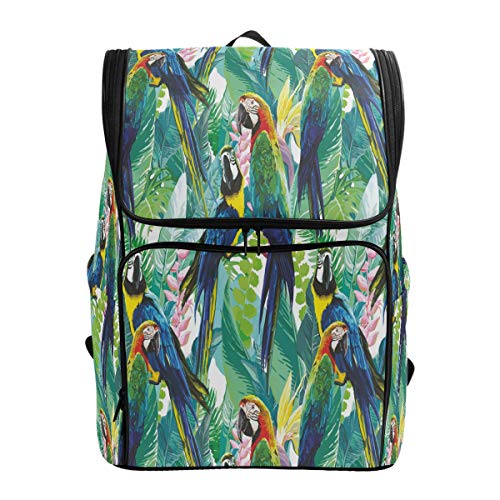 Bunte Papageien Palmblätter Schulrucksack Wasserdichte Schultertasche Gym Rucksack Exotische Blumen Laptoptasche Outdoor Reisetasche für Kinder Mädchen Jungen Frauen von Kcldeci