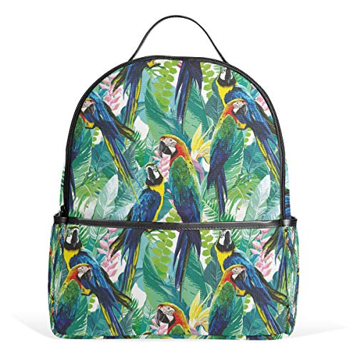 Bunte Papageien Palmenblätter Schulrucksack Wasserdicht Schultertasche Buch Tasche Gym Rucksack Exotische Blumen Tasche Casual Tagesrucksack Outdoor Reise Sport Tasche für Kinder Damen Herren von Kcldeci