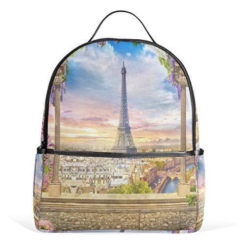 Eiffelturm Paris Rucksack Wasserdicht Schulter Buch Tasche Gym Rucksack Lavendel Blume Tasche Casual Daypack Outdoor Reise Sporttasche für Damen Herren von Kcldeci