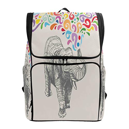 Elefant bunter Brunnen Schulrucksack Wasserdichte Schultertasche Gym Rucksack Tier Weiß Laptoptasche Outdoor Reisetasche für Kinder Damen Herren von Kcldeci