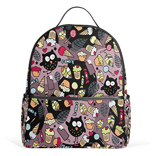 Eulen-Halloween-Cupcake-Rucksack, wasserdicht, Schultertasche, Turnbeutel, Süßigkeiten-Eiscreme-Tasche, lässiger Tagesrucksack, Outdoor-Reise, Sporttasche für Damen und Herren von Kcldeci