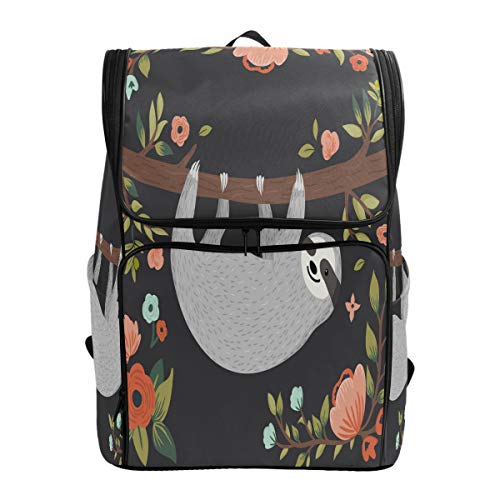 Faultier auf dem Baum Schulrucksack Wasserdicht Schultertasche Gym Rucksack Tier Blume Laptop Tasche Outdoor Reisetasche für Damen Herren von Kcldeci