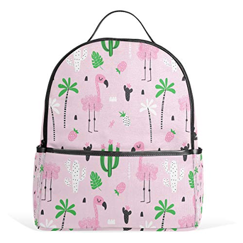 Flamingo Palmen Sommer Rucksack Wasserdicht Schulter Buch Tasche Gym Rucksack Kaktus Vogel Blume Tasche Casual Daypack Outdoor Reise Sporttasche für Damen Herren von Kcldeci