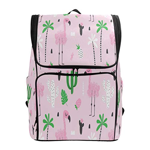 Flamingo Palmen Sommer Schulrucksack Wasserdicht Schultertasche Gym Rucksack Kaktus Vogel Blume Laptop Tasche Outdoor Reisetasche für Damen Herren von Kcldeci