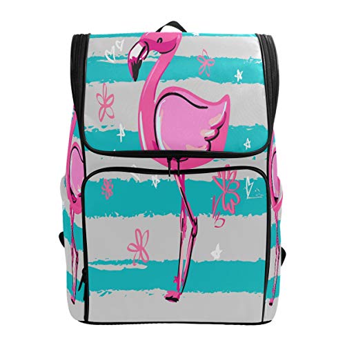 Flamingo Sommer Schulrucksack Wasserdicht Schultertasche Gym Rucksack, gestreifte Blume Laptop Tasche Outdoor Reisetasche für Damen Herren von Kcldeci