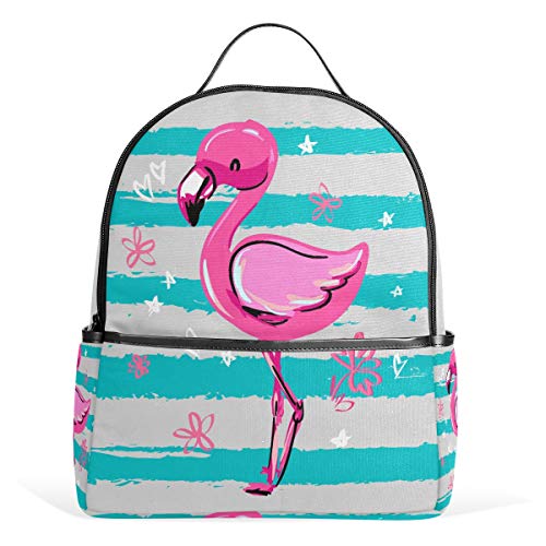 Flamingo Sommerrucksack Wasserdicht Schultertasche Büchertasche Gym Rucksack, Gestreifte Blume Tasche Casual Daypack Outdoor Reisen Sport Tasche für Damen Herren von Kcldeci