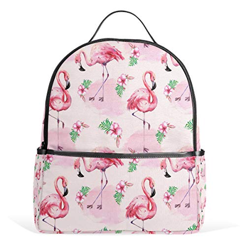 Flamingos Tropische Blumen Blätter Rucksack Wasserdicht Schulter Buch Tasche Gym Rucksack Vogel Tier Tasche Casual Daypack Outdoor Reise Sporttasche für Damen Herren von Kcldeci