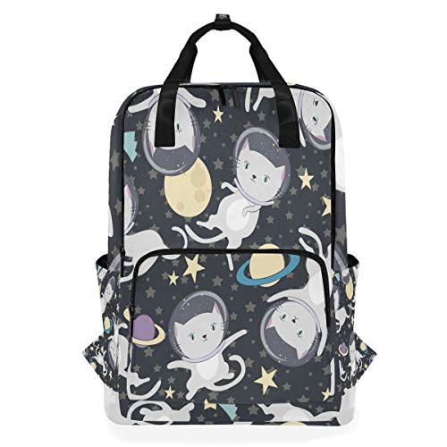 Fun Cat Astronaut Space Planet Schulrucksack Wasserdicht Schule Schultertasche Gym Rucksack, Moon Meteor Kitten Grau Laptop Tasche Outdoor Reisetasche für Damen Herren von Kcldeci