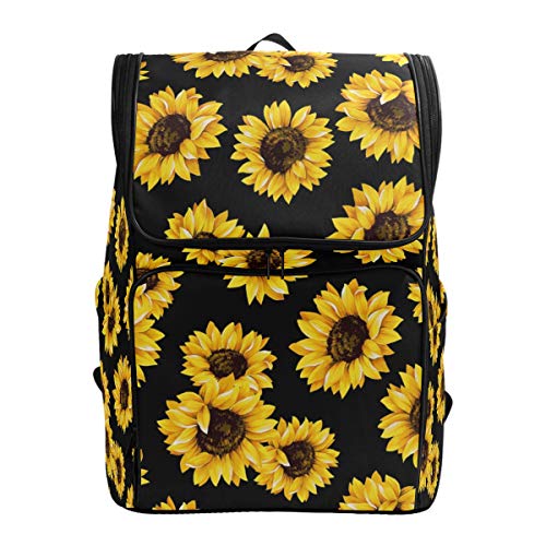 Gelbe Sonnenblumen-Schulrucksack, wasserdichte Schultertasche, Turnrucksack, Blütenblatt-Schwarz, Laptop-Tasche, Outdoor-Reisetasche für Damen und Herren von Kcldeci