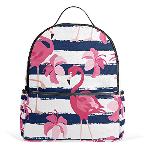 Gestreifter Blumen-Flamingo-Rucksack, wasserdicht, Schultertasche, Büchertasche, Gym-Rucksack, Blumen-Design, Rosa von Kcldeci
