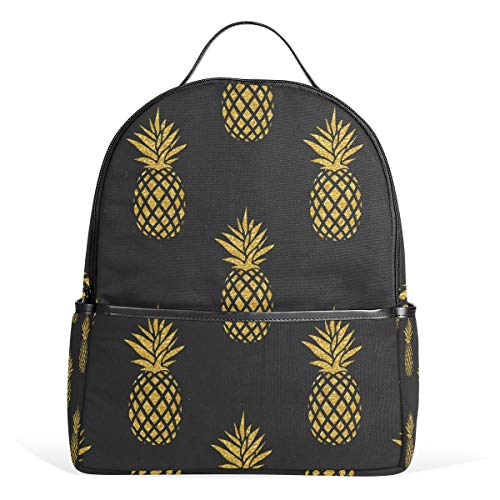 Goldene Ananas-Rucksack, wasserdichte Schultertasche, Turnbeutel, Obst, schwarze Tasche, lässiger Tagesrucksack, Outdoor-Reise, Sporttasche für Damen und Herren von Kcldeci