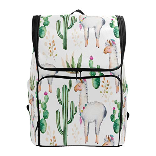 Handbemalter Catroon Catcus Schulrucksack, wasserdichte Umhängetasche, Turnrucksack, Alpaka Tier Pflanze Laptop Tasche Outdoor Reisetasche für Kinder Mädchen Jungen Frauen von Kcldeci