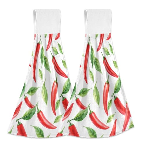 Handtücher für Küche Red Hot Chili Pepper Hängende Krawatte Handtücher und Geschirrtücher Sets mit Schlaufe 2 Stück Sets von Kcldeci
