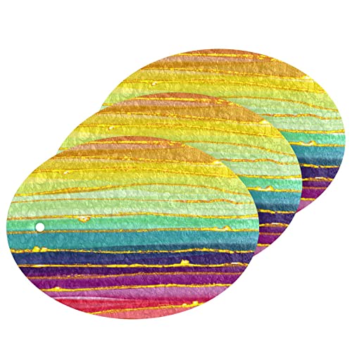 Kcldeci 3 Stück Küchenschwämme, Regenbogen-Linie, luxuriös, kratzfester Mikrofaser-Schwamm für die Küche, Geschirr, Töpfe und Pfannen von Kcldeci