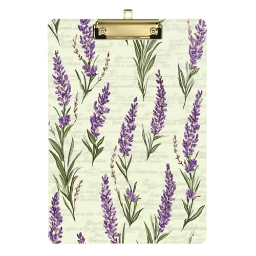 Kcldeci Acryl-Klemmbrett mit Lavendel-Muster, A4-Größe, Klemmbretter für Klassenzimmer, Krankenpflege, Hartfaserplatte für Bürobedarf, Schulgold, 30,5 x 22,9 cm von Kcldeci