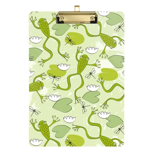 Kcldeci Acryl-Klemmbretter mit Fröschen und Libellen, Standard-A4, Briefgröße, Klemmbrett für Klassenzimmer, Schule und Büro, für Kinder, Studenten, Lehrer, Silber, 30,5 x 22,9 cm von Kcldeci