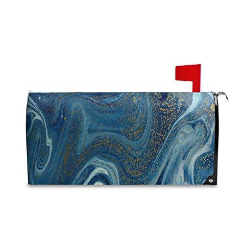 Kcldeci Blau und Golden Marble Liquid Magnetic Mailbox Cover Stone Textur Mailbox Cover Magnetic Mailbox Wraps Post Letter Box Cover Garden Standard Size 21 X 63.5 cm von Kcldeci