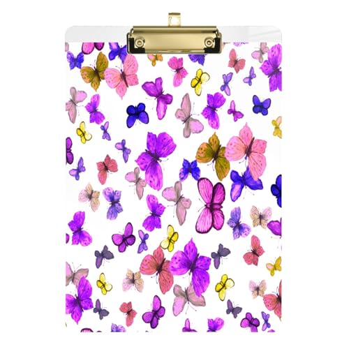 Kcldeci Bunte Schmetterlinge (2) Acryl-Klemmbretter, Standard-A4, Briefgröße, Klemmbrett für Klassenzimmer, Schule und Büro, für Kinder, Studenten, Lehrer, Silber, 30,5 x 22,9 cm von Kcldeci