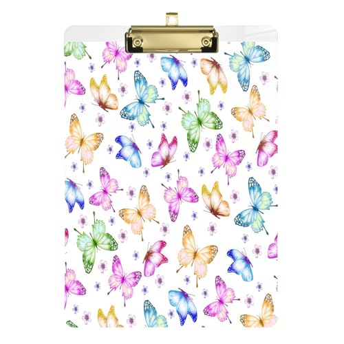 Kcldeci Bunte Schmetterlings- und Blumen-Acryl-Klemmbretter, Standard-A4, Briefgröße, Klemmbrett für Klassenzimmer, Schule und Büro, für Kinder, Studenten, Lehrer, Gold, 30,5 x 22,9 cm von Kcldeci